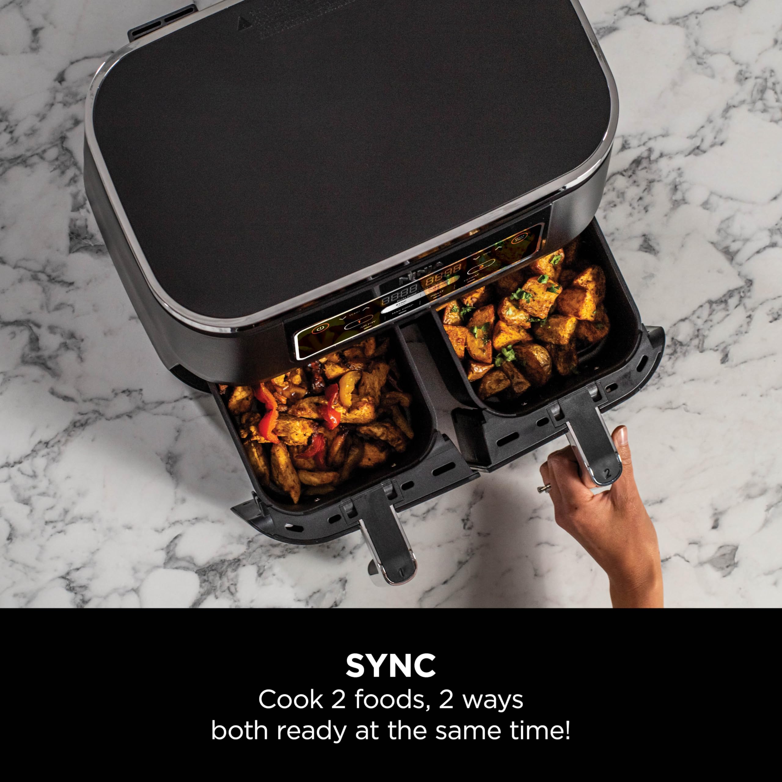 Ninja Foodi Dual Zone Digital Air Fryer, 2 Drawers, 7.6L, 4-in-1, Uses No Oil, Air Fry, Max Crisp, Roast, Reheat